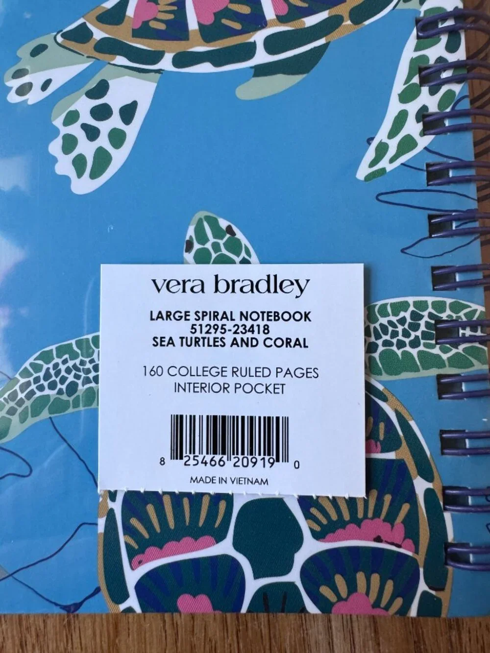 Vera Bradley Large Spiral Notebook Sea Turtles and Coral NWT